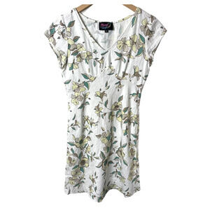 Mango Tango Floral Print V Neck Cap Sleeve Mini Dress Linen Small
